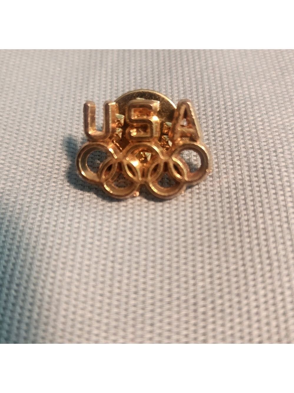 Vintage U.S.A. Olympic Five Ring Logo Gold Tone Metal Hat Lapel Pin 1/2" Pinback